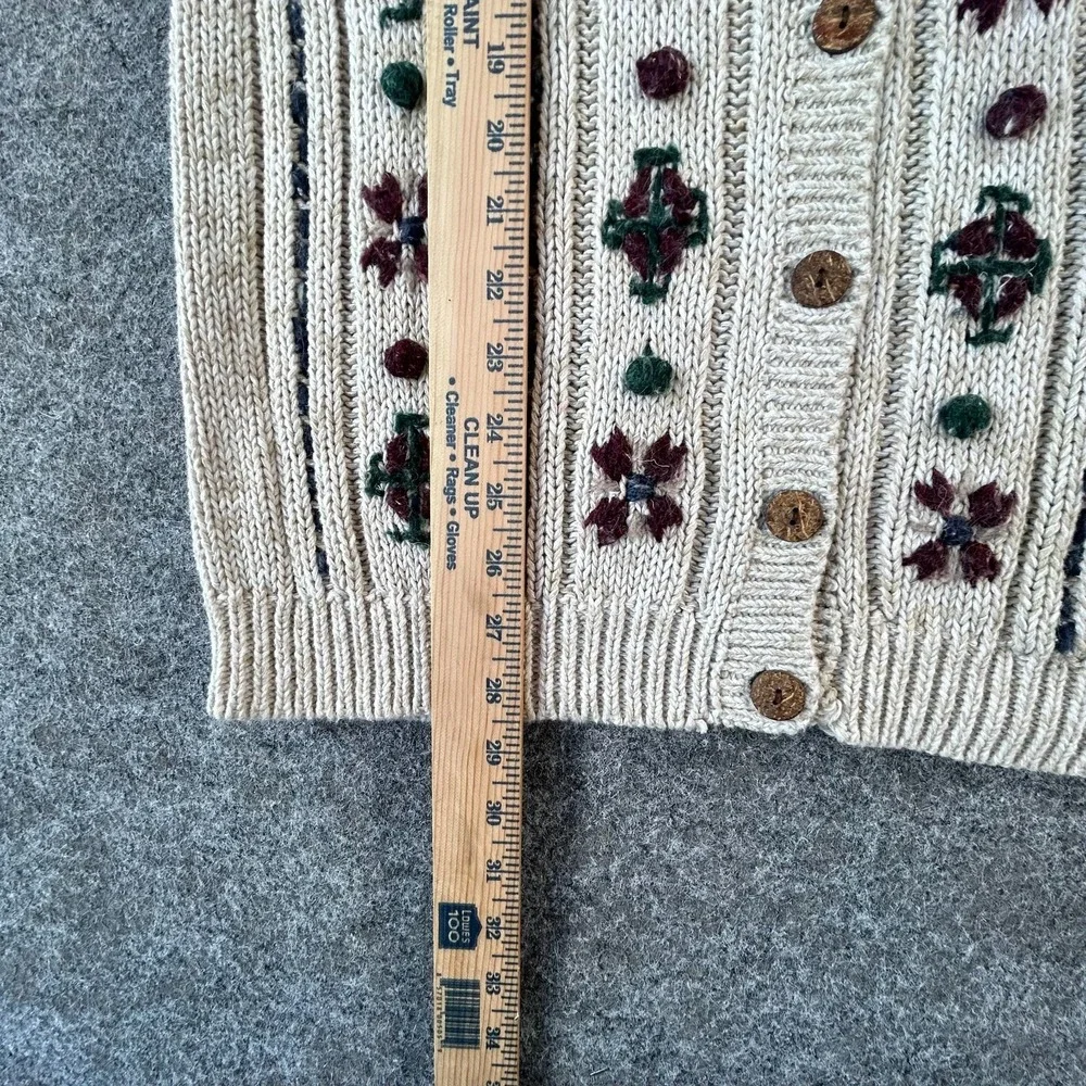 Vintage I.C. Isaacs Knit Sweater Vest Womens L Ivory Embroidered Floral Grandma